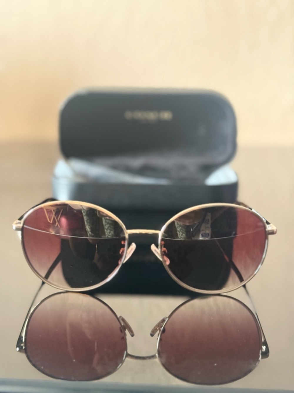 Coach Round Sunglasses in Rose Gold with Brown Gradient Lenses